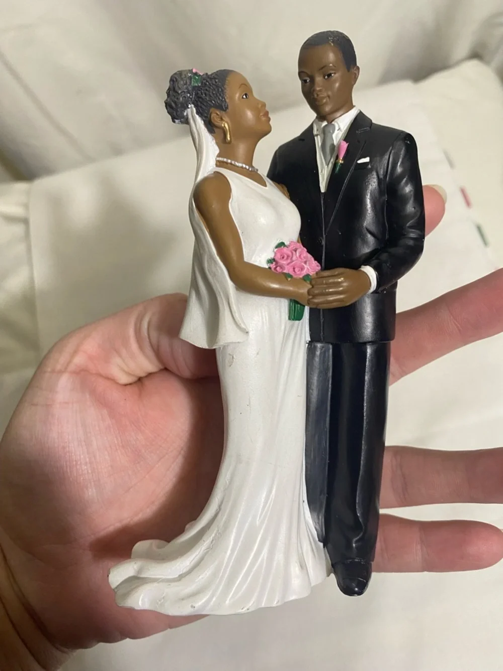African American Wedding Cake Topper Bride Groom Figurine Black Couple 6”